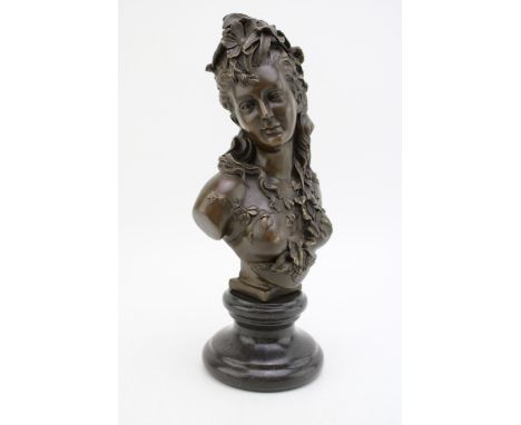 After Albert Ernest Carrier Belleuse (French, 1824 - 1887), a bronze effect spelter bust, , signed 'A Carrier', 27cm tall.