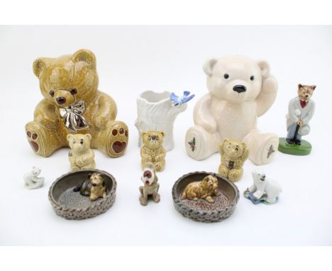 Wade to include two large teddy bear money boxes, a bird tree stump vase, the three bears and others (Qty).  In good conditio