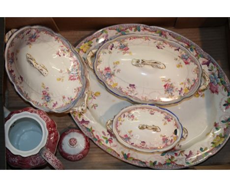 Early collection of Spode to include three tureens, meat dish in the 'Sydney' pattern together with a Spode 'Camilla' pattern