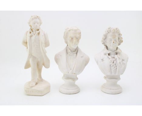 Two plaster busts of Beethoven and Chopin together with a plaster sculpture of Beethoven, 25cm tall.  Of first quality with n