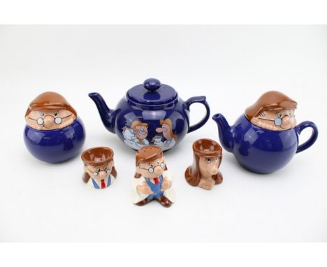 Wade Tetley advertising tea service to include two teapots, a sugar bowl, two egg cups and a salt shaker (Qty).  In good cond
