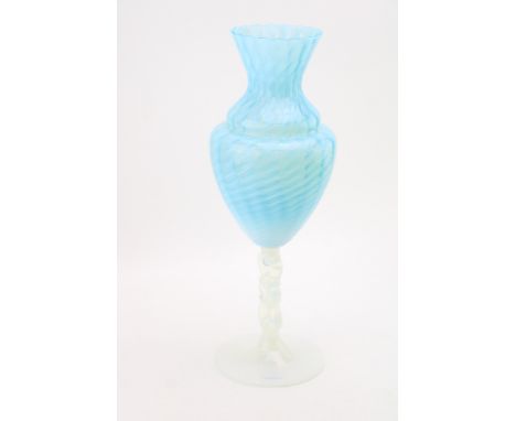 An Italian Murano Italy blue opaline glass vase Empoli style  excellent condition 38 cm tall collection in person only