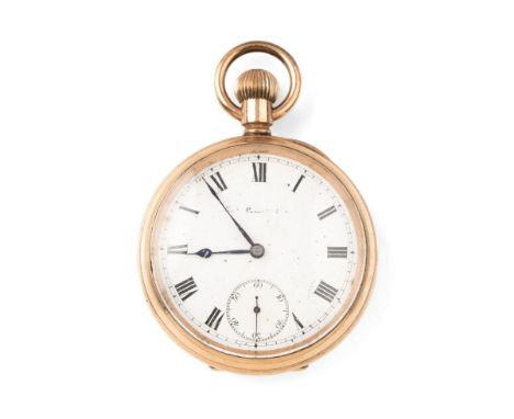 Thomas Russell pocket watch, gold plated Elgin USA case, Roman numerals, subsidiary second hand, case width 50mm.  Watch a/f 