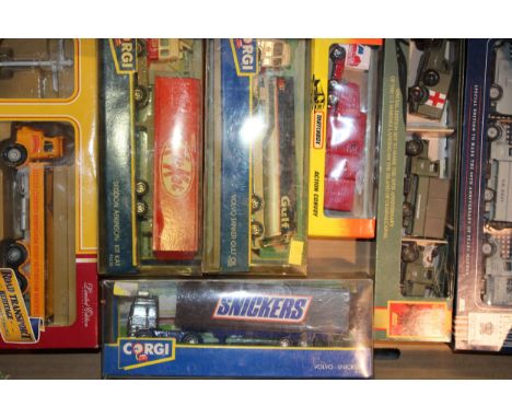 A collection of boxed die cast model vehicles by Corgi Toys, Matchbox and Lledo to include 'Gulf', 'KitKat' and 'Snickers' de