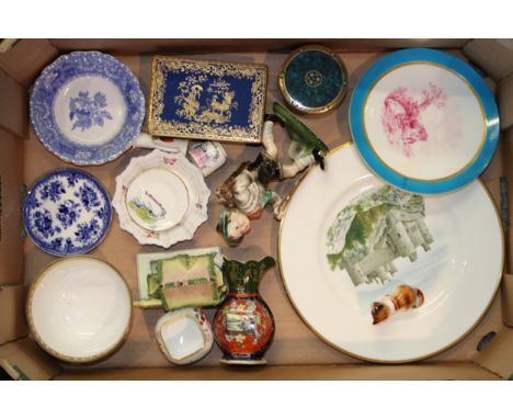 A collection of ceramics to include a Victorian small plate with cow transfer decoration (restored), a Copeland Spode trinket