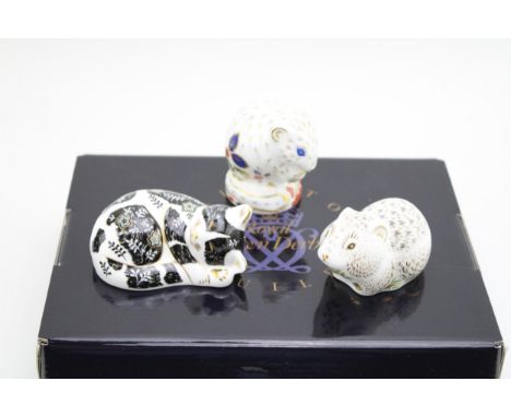Three Royal Crown Derby Paperweights, Misty Kitten, Riverbank Vole and Derby Dormouse, all exclusive to the Royal Crown Derby