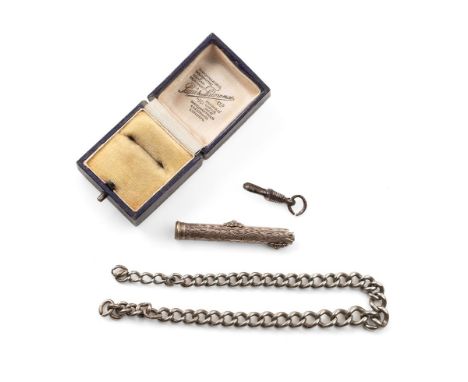 A silver Albert chain, 23g together with a Victorian propelling pencil a/f and an antique push button jewellery box 'Laqui &a