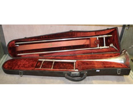 A Boosey &amp; Hawkes 'Artists-Truline' trombone, in fitted case.  In original vintage condition, all component parts present
