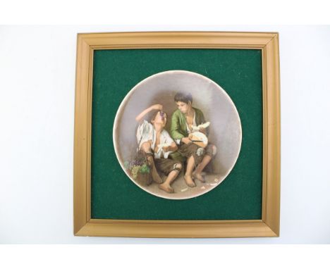 Maws &amp; Co Murillo Series ceramic plate of boys eating fruit, framed and mounted.  In good condition with no obvious damag