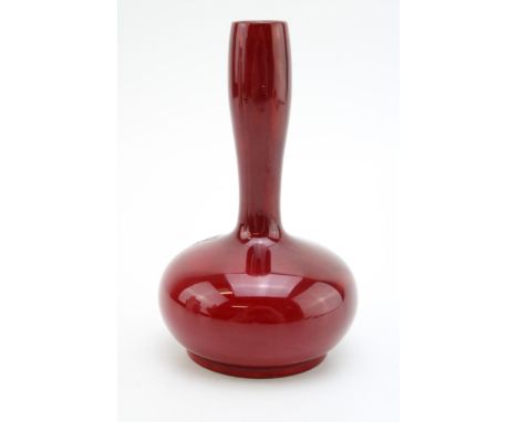 Bernard Moore flambe low shouldered onion vase, 14cm tall, signed to base.  In good condition with no obvious damage or resto