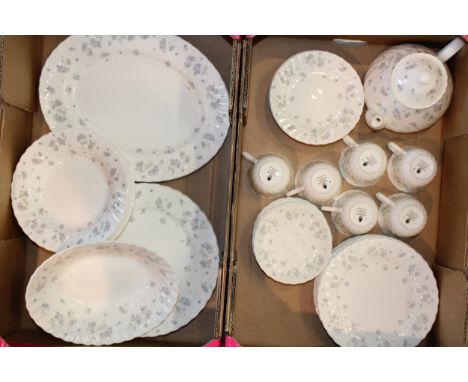 Wedgwood "April Flowers" pattern tea and dinner ware items to include six cups, five saucers, eight 17cm trio plates, nine 22