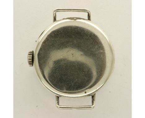 Hallmarked silver trench wristwatch on a leather trench style strap, maker D.S, Edinburgh assay, working at lotting. UK P&amp