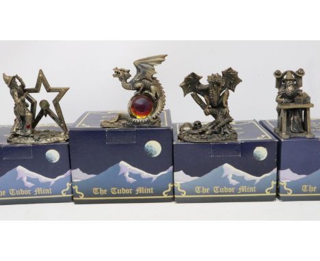 The Tudor Mint Myth &amp; Magic: four cast pewter figures, Starstruck (Collectors Club edition), The Dark Dragon, The Guardia