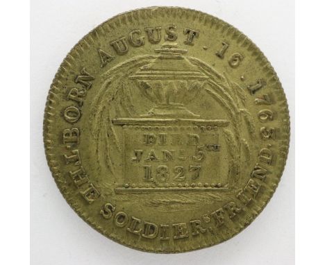 1827 brass commemorative token, Frederick Duke of York. UK P&amp;P Group 0 (£6+VAT for the first lot and £1+VAT for subsequen