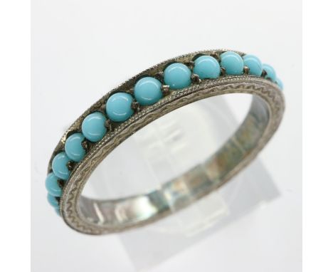 Antique white metal and turquoise full eternity ring, size O, 2.4g. UK P&amp;P Group 1 (£16+VAT for the first lot and £2+VAT 