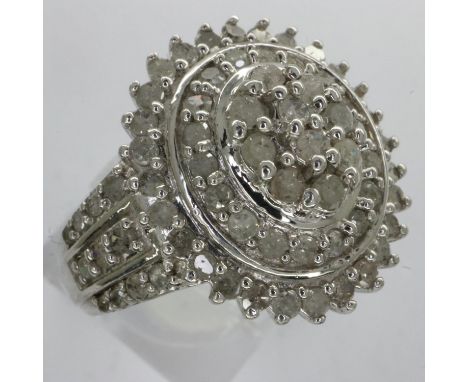 Sterling silver and 1.00ct natural diamond cluster ring, size M, 5.3g. P&amp;P Group 1 (£14+VAT for the first lot and £1+VAT 