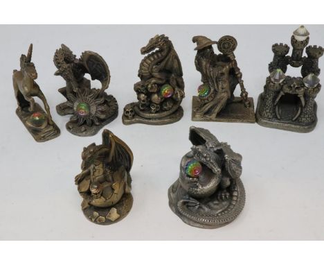 The Tudor Mint Myth &amp; Magic: seven cast pewter figures, The Dragon Gateway, The Magic Staff, The Dragon of Destiny (Colle