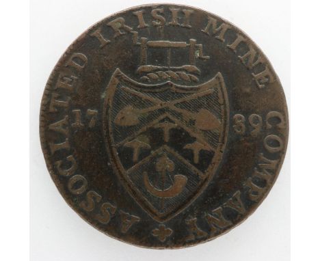 1789 Cronebane halfpenny token, Associated Irish Mine Company. UK P&amp;P Group 0 (£6+VAT for the first lot and £1+VAT for su