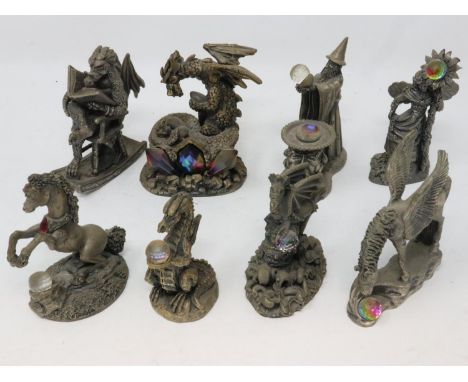 The Tudor Mint Myth &amp; Magic: eight cast pewter figures, Pegasus, The Dragons Nest, The Lonely Dragon, The Unicorn of Ligh