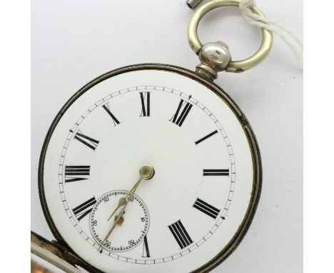 800 silver cased key wind pocket watch with key, working at lotting. UK P&amp;P Group 1 (£16+VAT for the first lot and £2+VAT