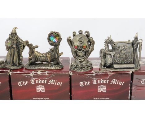 The Tudor Mint Myth &amp; Magic: four cast pewter figures, The Magical Encounter, The Wizard of Summer, The Keeper of the Sku