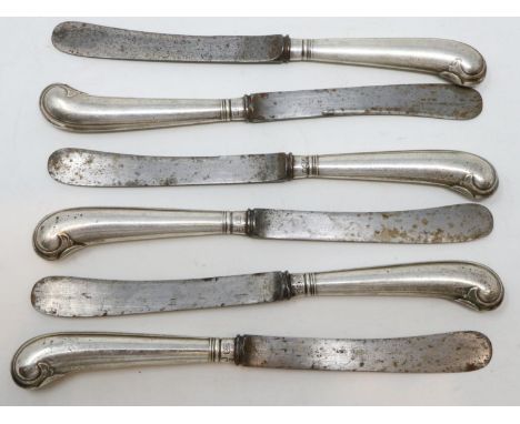 Six hallmarked silver pistol grip handled butter knives, Sheffield assay. UK P&amp;P Group 1 (£16+VAT for the first lot and £