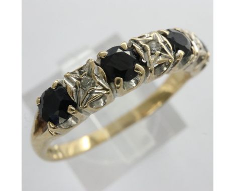 9ct gold ring set with sapphires and diamonds, size Q, 2.3g. UK P&amp;P Group 0 (£6+VAT for the first lot and £1+VAT for subs