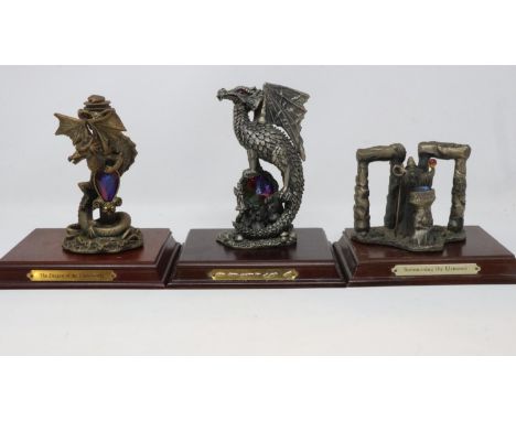 The Tudor Mint Myth &amp; Magic: three large cast pewter figures, Dragon of the Underworld (1994 edition), Summoning the Elem