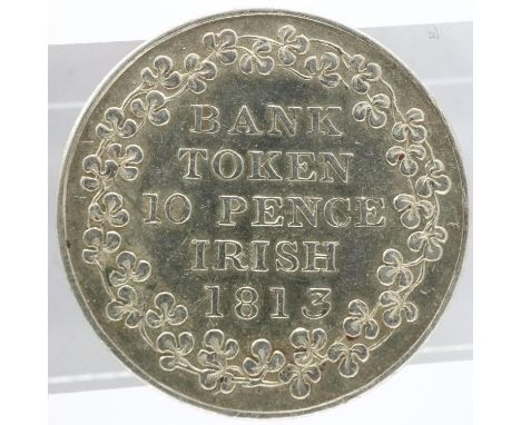 1813 silver ten pence Irish bank token. UK P&amp;P Group 0 (£6+VAT for the first lot and £1+VAT for subsequent lots) 
