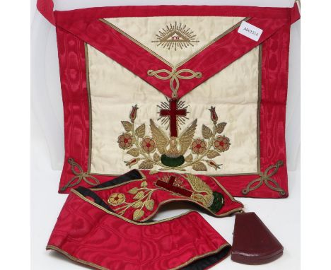 Rose Croix regalia (apron, collar and jewel). UK P&amp;P Group 2 (£20+VAT for the first lot and £4+VAT for subsequent lots) 