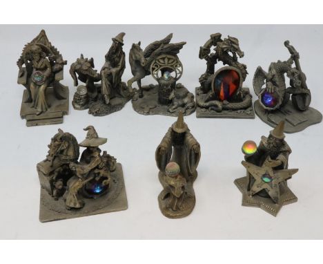 The Tudor Mint Myth &amp; Magic: eight cast pewter figures, The Wizard of Light, The Mischievous Dragon, The Way Out Dragon, 