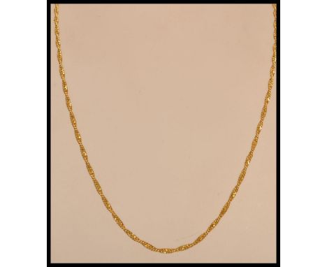 A hallmarked 9ct gold rope twist necklace chain having a bolt ring clasp. Weighs 10.2 grams. Measuers 50.5cm in length.&nbsp;