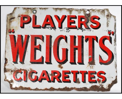 A vintage 20th Century Industrial double sided enamel advertising point of sale shop front swing sign for Players Cigarettes,