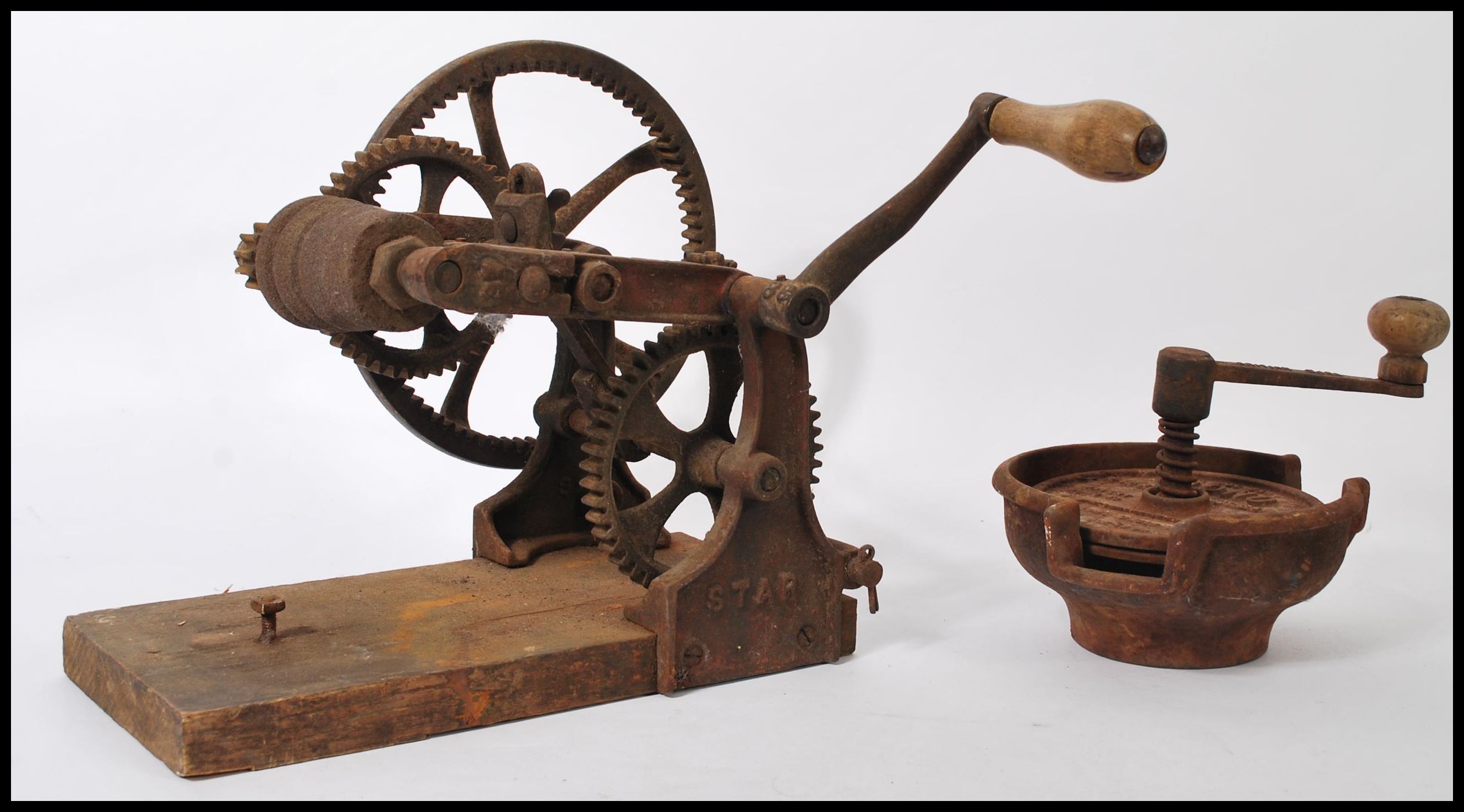 A 19th century Victorian cast iron knife grinder along with a Dono No2
