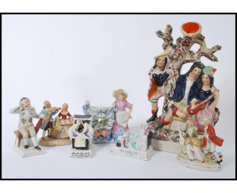 A group of 19th century Staffordshire flatbacks and fairings to include Three o'clock In The Morning, The Last In Bed, Man pl