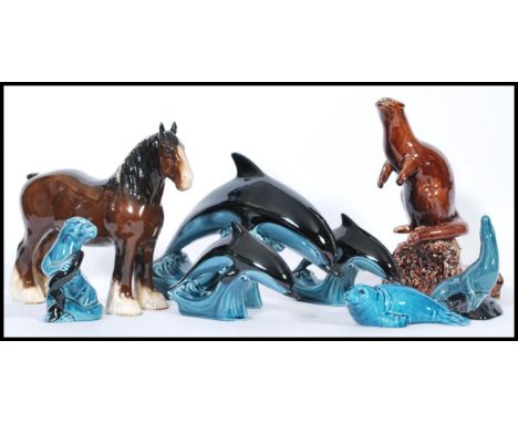 A group of vintage ceramic animals to include Poole pottery, Blue Mountain pottery, Beswick horse etc.&nbsp;Measures 25cm-hig