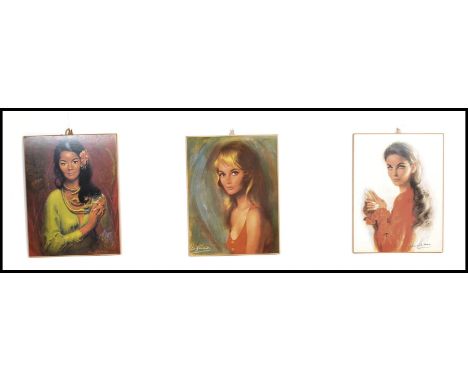 A group of three vintage retro 20th century&nbsp;Louis Shabner prints of maidens being unframed with printed signatures.&nbsp