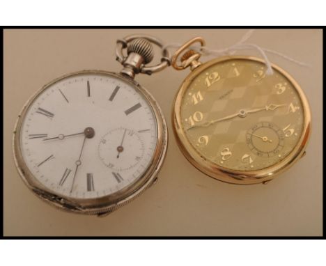 Two vintage pocket watches one being a silver cased American pocket watch with white enamel face Roman numeral chapter ring f