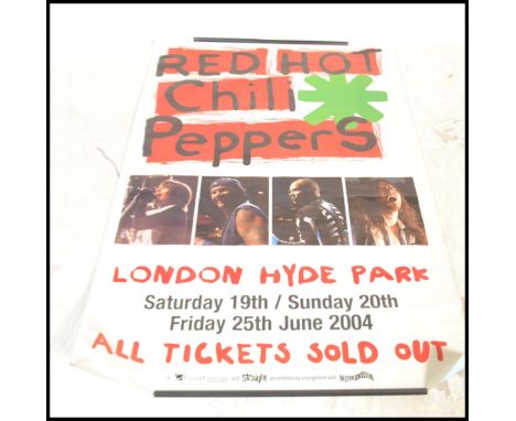 A large Red Hot Chilli Peppers music memorabilia tour poster for London Hyde Park for Saturday 19th, Sunday 20th and Friday 2