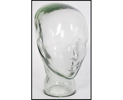 A vintage retro 20th century phrenology / milliners mannequin type head of pressed glass construction. 28cm-high.&nbsp;