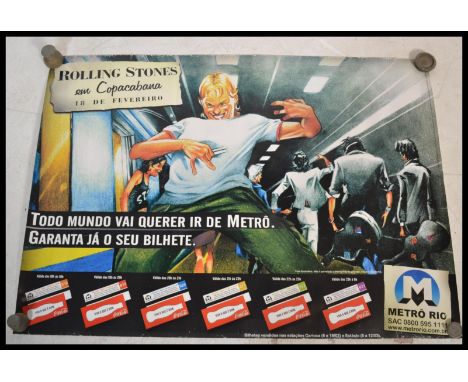 An original Rolling Stones Brazilian tour poster for Copacabana , featuring a caricature of the band with notation above and 