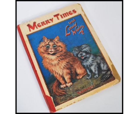 A vintage antique ' Merry Times With Louis Wain ' Father Tuck's Golden Gift Series illustrated lithograph printed hardback bo