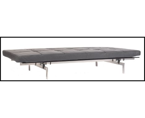 After Poul Kjaerholm - PK 80 - A contemporary large leather bench / daybed . The Daybed having a button back black aniline le