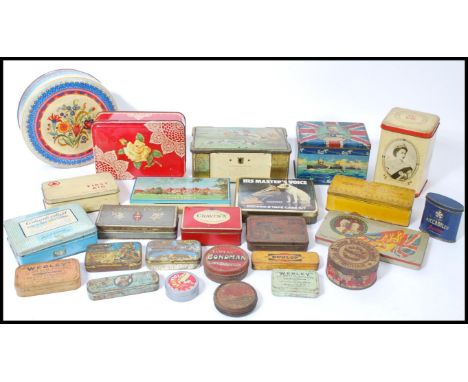 A selection of mid 20th century vintage retro tins / storage containers of advertising interest to include a Clarnico hunting