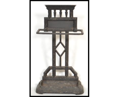 A 19th century Victorian Coalbrookdale style cast iron stick stand of architectural form having ebonised painted finish.&nbsp