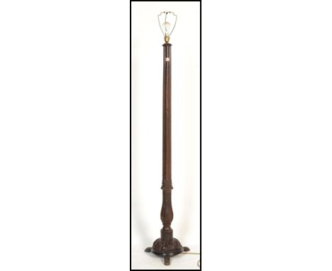 A good 19th century solid mahogany standard lamp of reeded form being raised on terraced base with splayed legs.&nbsp;Measure