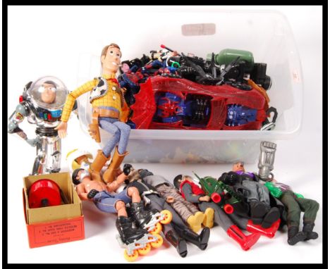 A collection of assorted TV and film related action figures to include; Captain Scarlet , Spider-Man , Batman , Toy Story and