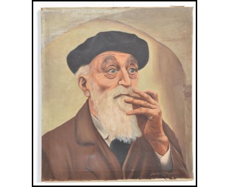Leslie Carpenter. 20th century oil on canvas painting - portrait study of an elderly gentleman smoking a pipe with flat cap. 