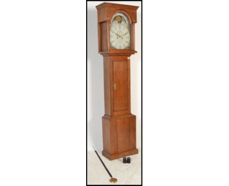 A 19th century country oak painted face longcase / grandfather clock being marked for B Harlon of Lane End. The oak trunk and