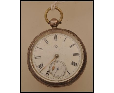 An early 20th century hallmarked silver open faced pocket watch marked for Selezi. The enamel face with roman numeral chapter